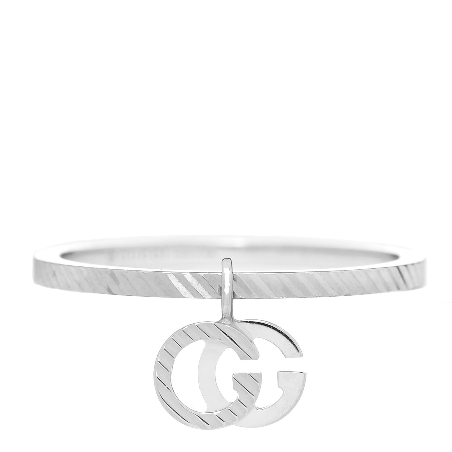 18K White Gold Running G Charm Ring 49 4.75