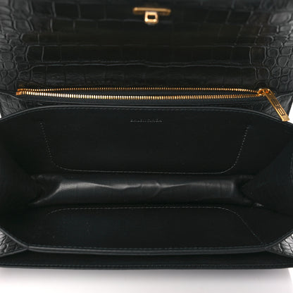 Balenciaga Extra Supple Calfskin Crocodile Embossed Small Gossip Bag Black 5 of 8