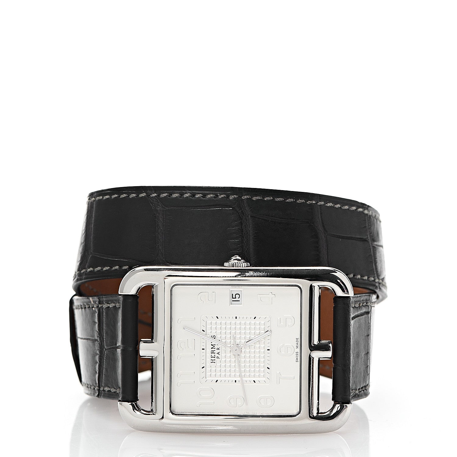 Hermes Stainless Steel Alligator 33mm Cape Cod Double Tour Quartz Watch Noir 2 of 7