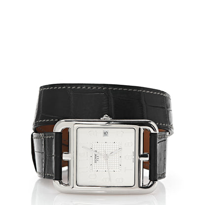 Hermes Stainless Steel Alligator 33mm Cape Cod Double Tour Quartz Watch Noir 2 of 7