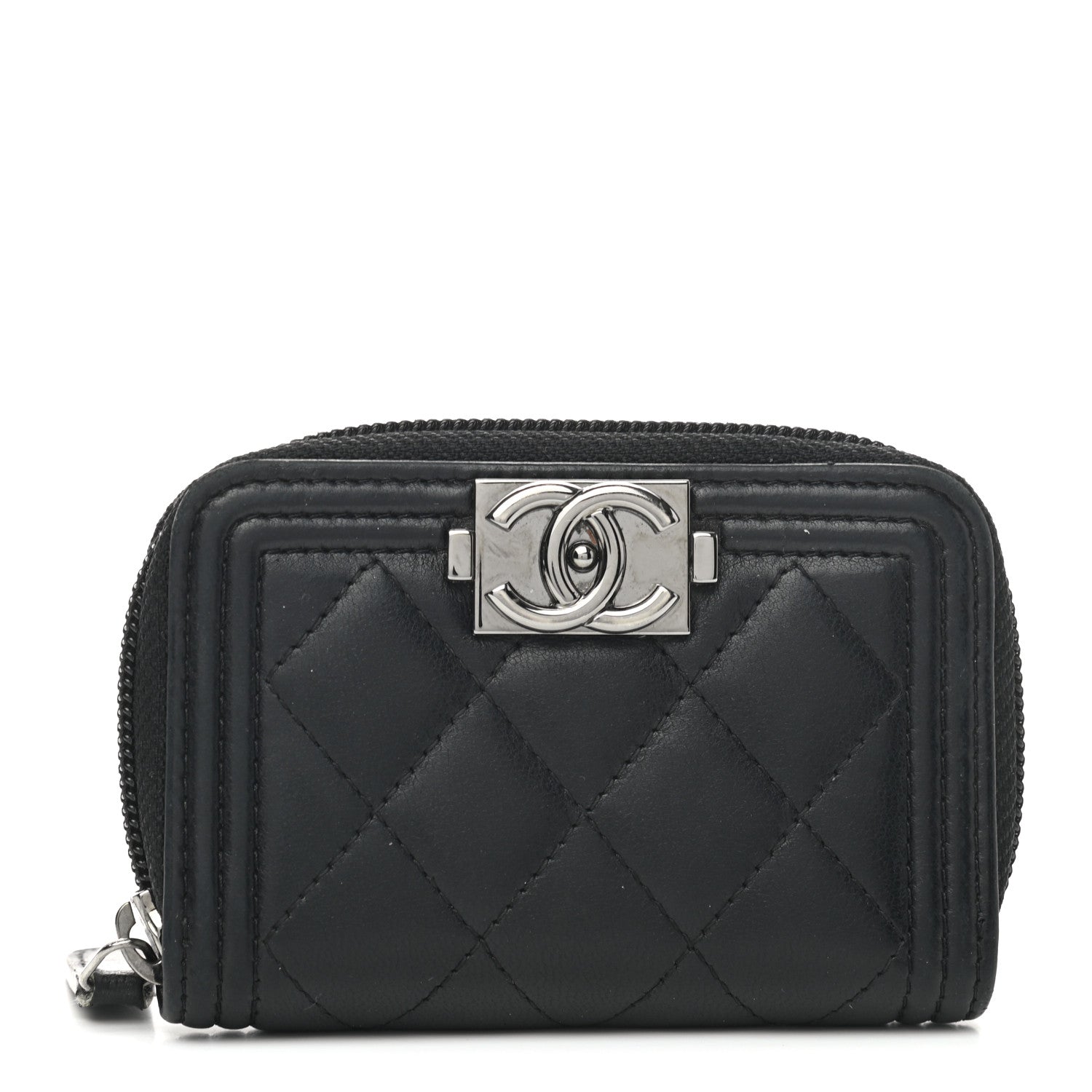 Chanel Lambskin Quilted Zip Around Boy Coin Purse Wallet Black 1 of 7