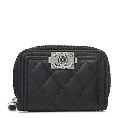 Chanel Lambskin Quilted Zip Around Boy Coin Purse Wallet Black 1 of 7