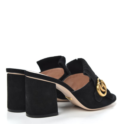 Gucci Kid Scamosciato GG Marmont Fringe 75mm Slide Sandals 37 Black 4 of 8