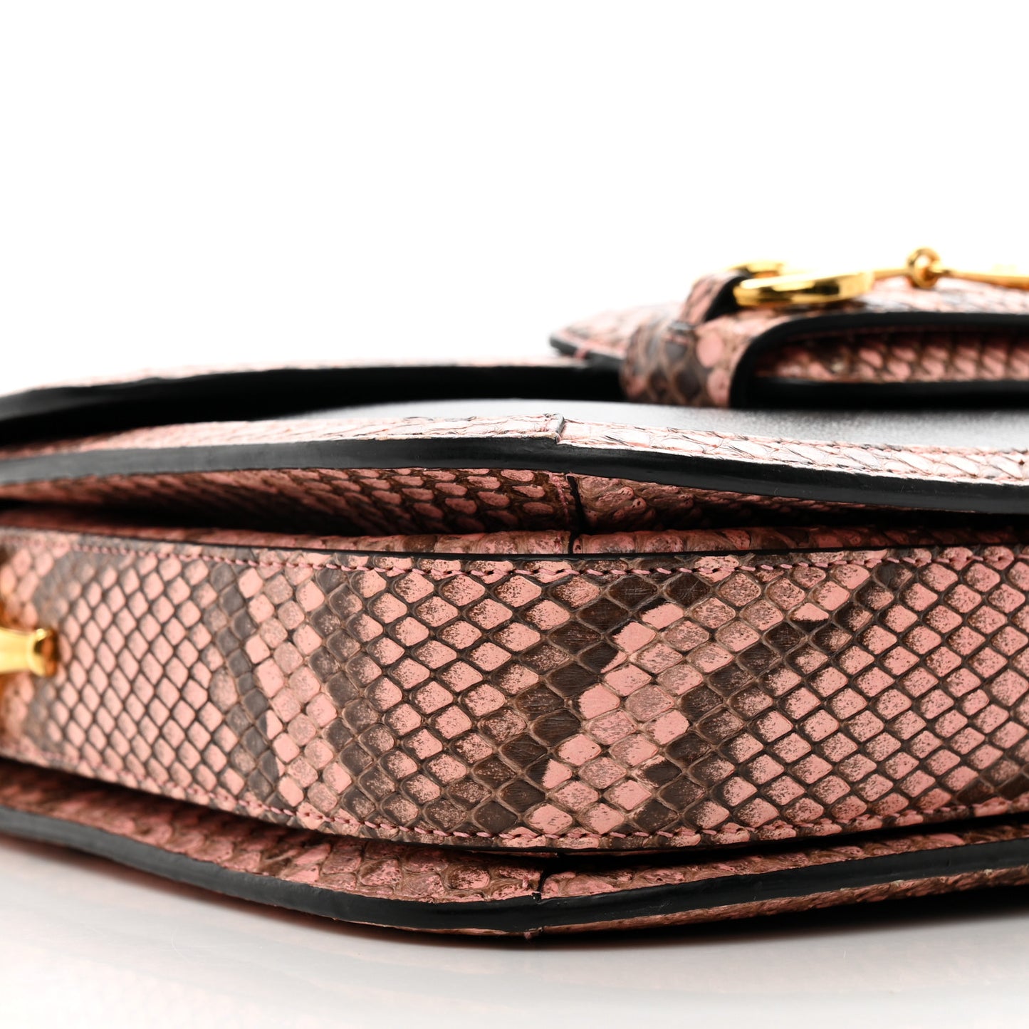 Azalea Calfskin Snakeskin Horsebit 1955 Shoulder Bag Black Pink