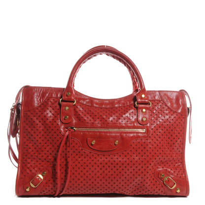 Balenciaga Agneau Laser Cut Cross Classic Gold Hardware City Tomate 1 of 11