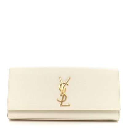 Saint Laurent Grain De Poudre Classic Monogram Cassandre Clutch Dove White 1 of 14