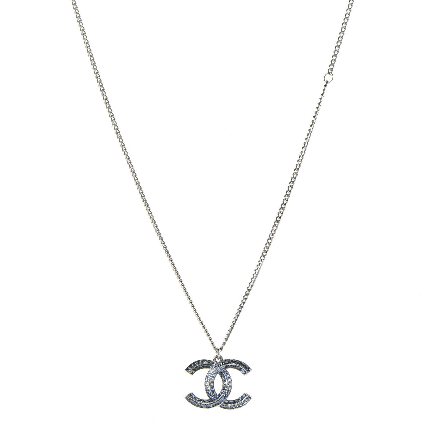 Crystal Baguette CC Necklace Silver Blue