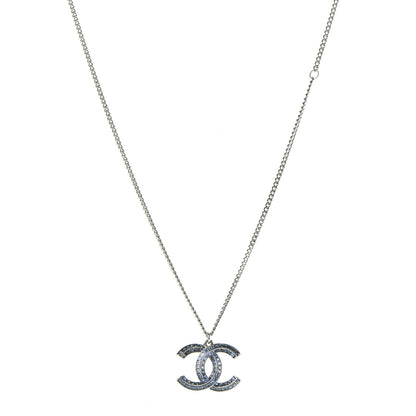 Chanel Crystal Baguette CC Necklace Silver Blue 1 of 7