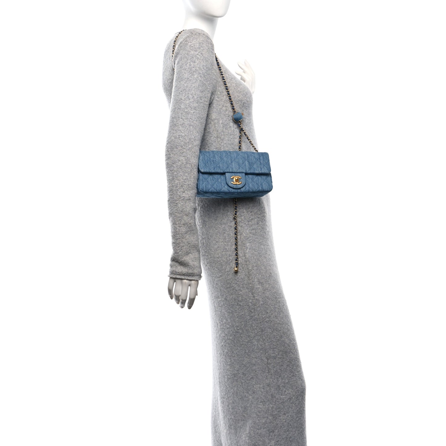 Denim Quilted Mini Pearl Crush Rectangular Flap Blue