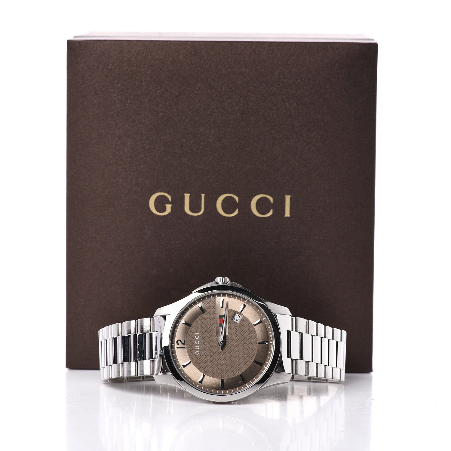 Gucci Stainless Steel 40mm G-Timeless Quartz Watch Brown 7 of 7