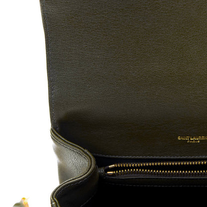 Saint Laurent Sheepskin Matelasse Chevron Monogram Medium College Bag Military Olive 13 of 14