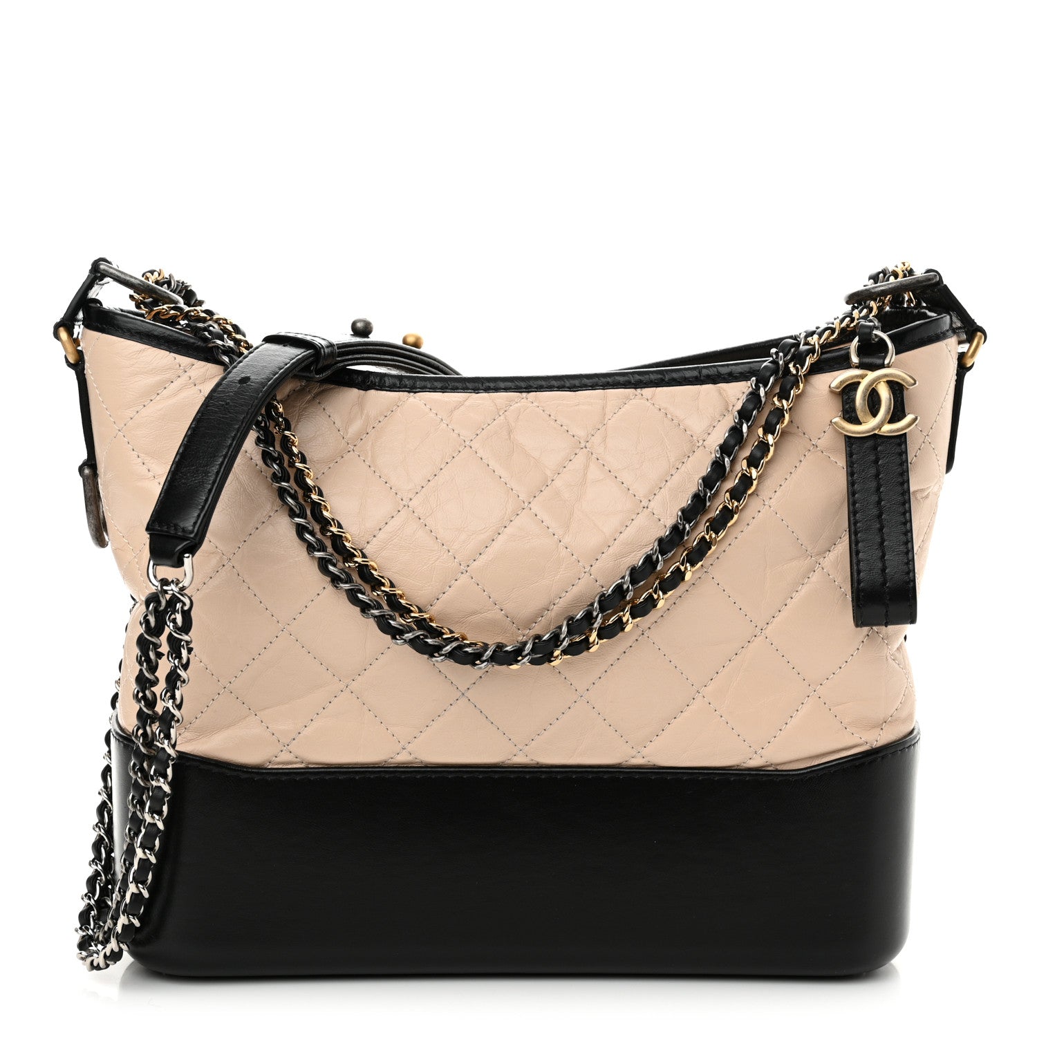 Chanel Aged Calfskin Quilted Medium Gabrielle Hobo Beige Black 1 of 10