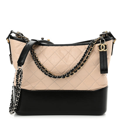 Chanel Aged Calfskin Quilted Medium Gabrielle Hobo Beige Black 1 of 10