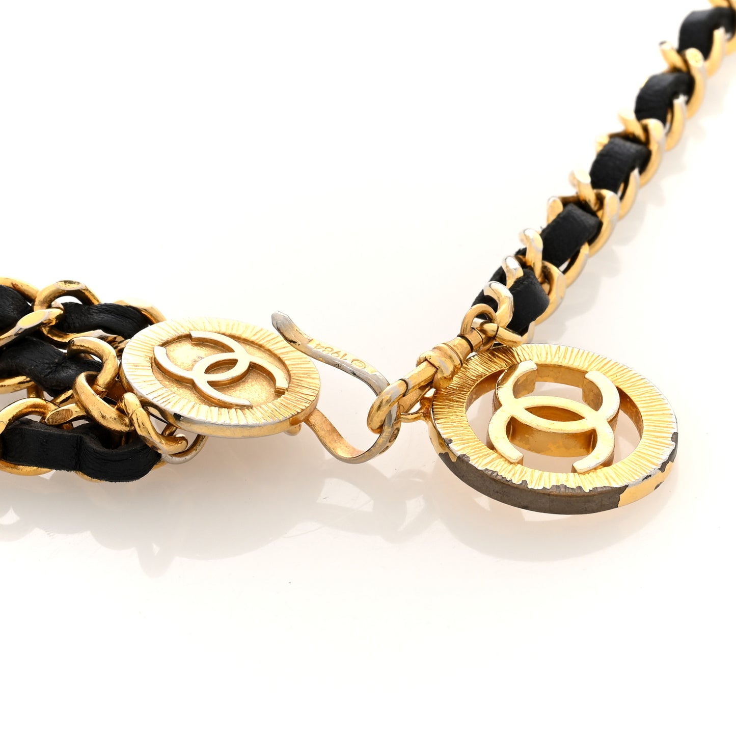 Lambskin Chain CC Medallion Belt Black Gold