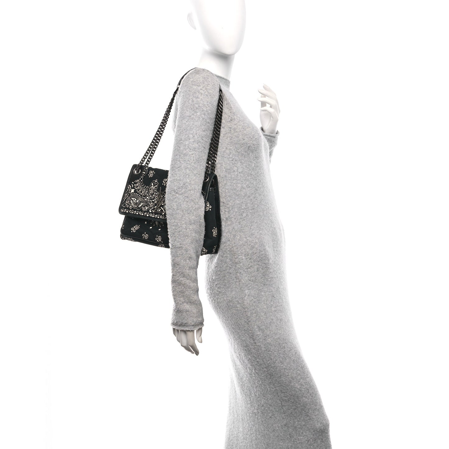 Cotton Bandana Monogram Medium Niki Chain Satchel Black White