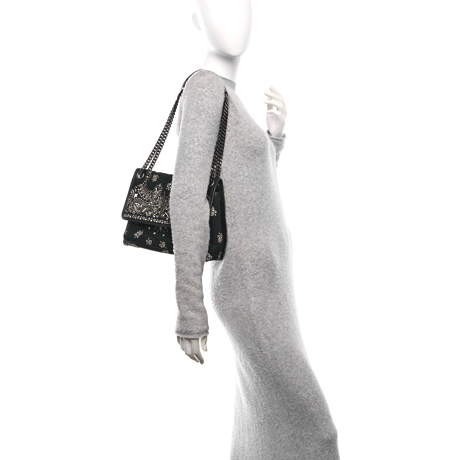 Saint Laurent Cotton Bandana Monogram Medium Niki Chain Satchel Black White 2 of 11