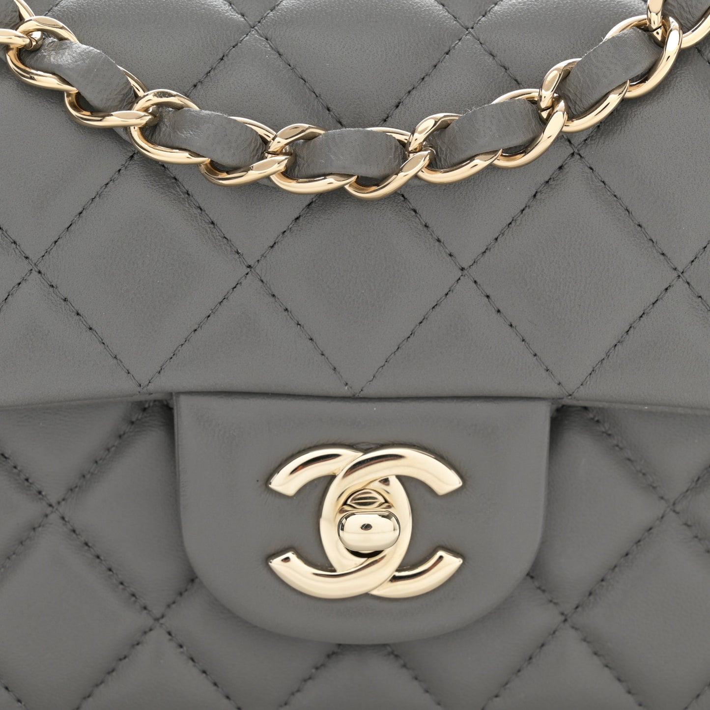 Lambskin Quilted Mini Rectangular Flap Dark Grey