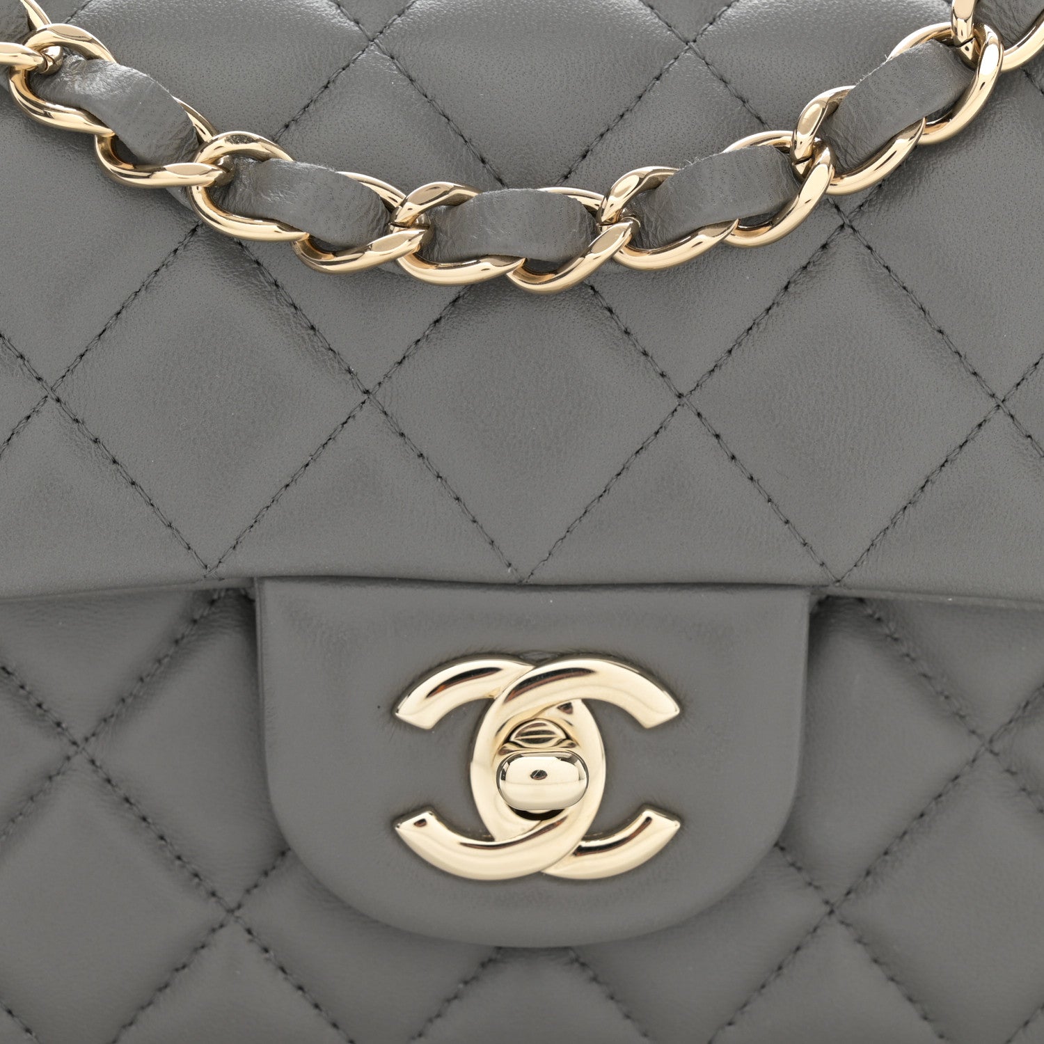 Chanel Lambskin Quilted Mini Rectangular Flap Dark Grey 8 of 11