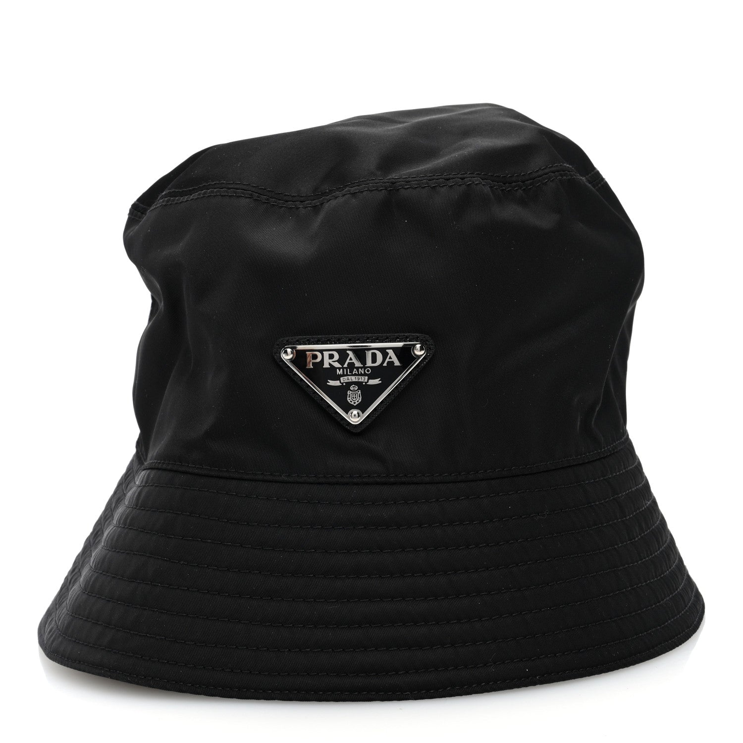 Prada Re-Nylon Metal Triangle Logo Mens Bucket Hat L Black 2 of 8