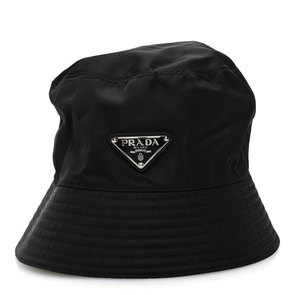Prada Re-Nylon Metal Triangle Logo Mens Bucket Hat L Black 2 of 8
