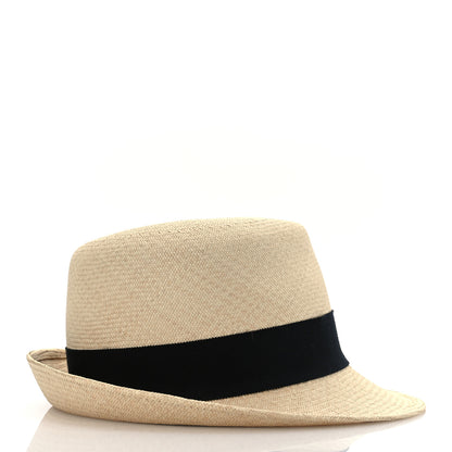 Chanel Straw Grosgrain Ribbon Fedora Hat M Beige Black 5 of 12