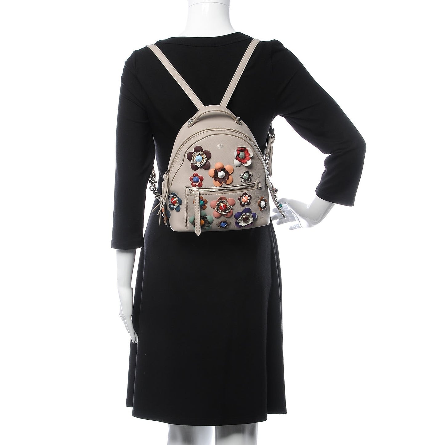 Vitello Dolce Flowerland Studded Mini Backpack Grigio Polvere Multicolor