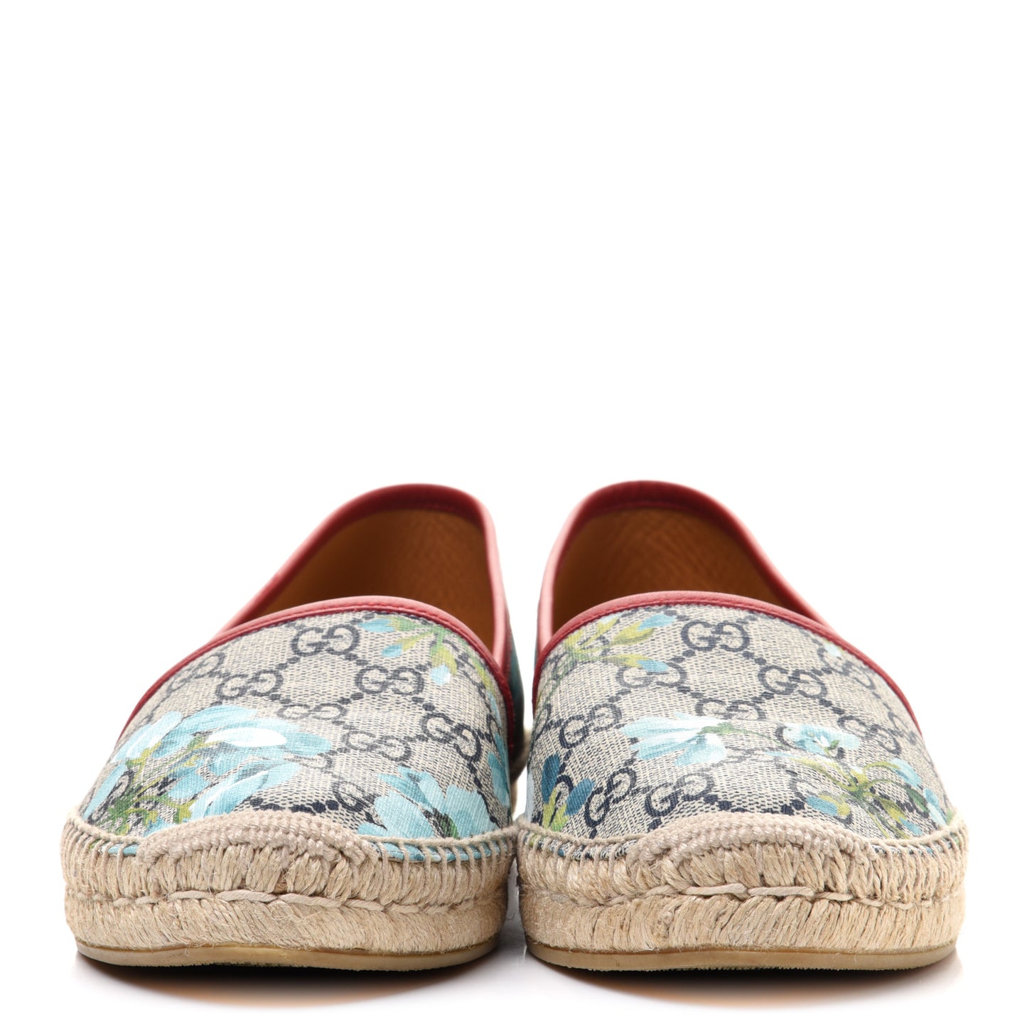 GG Supreme Monogram Blooms Espadrilles 39 Beige Blue Navy Hibiscus Red