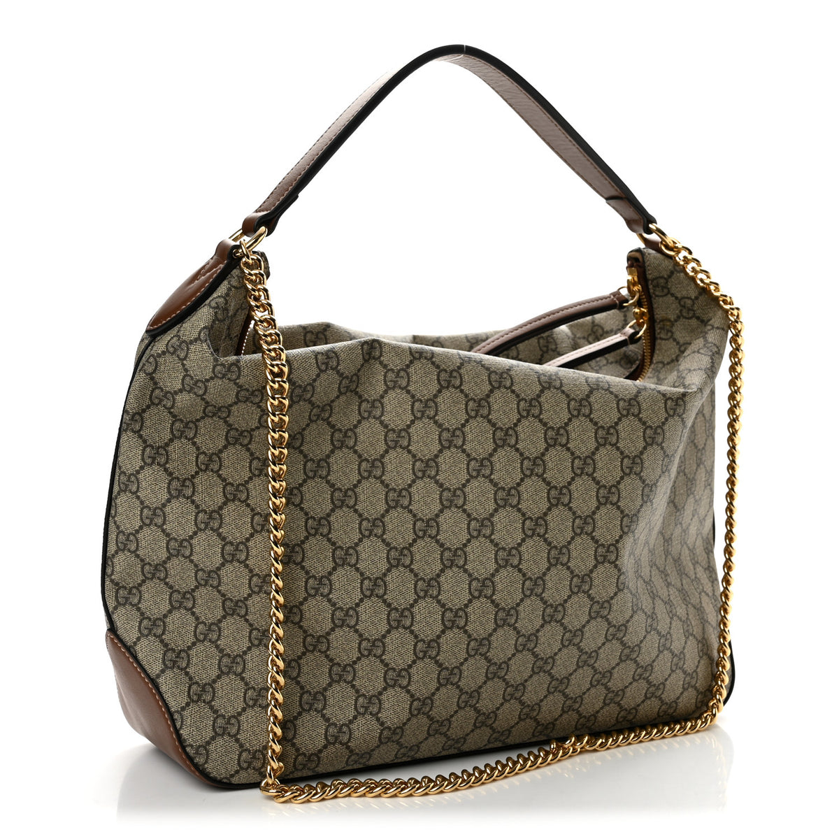 GG Supreme Monogram Large Linea A Hobo Light Brown