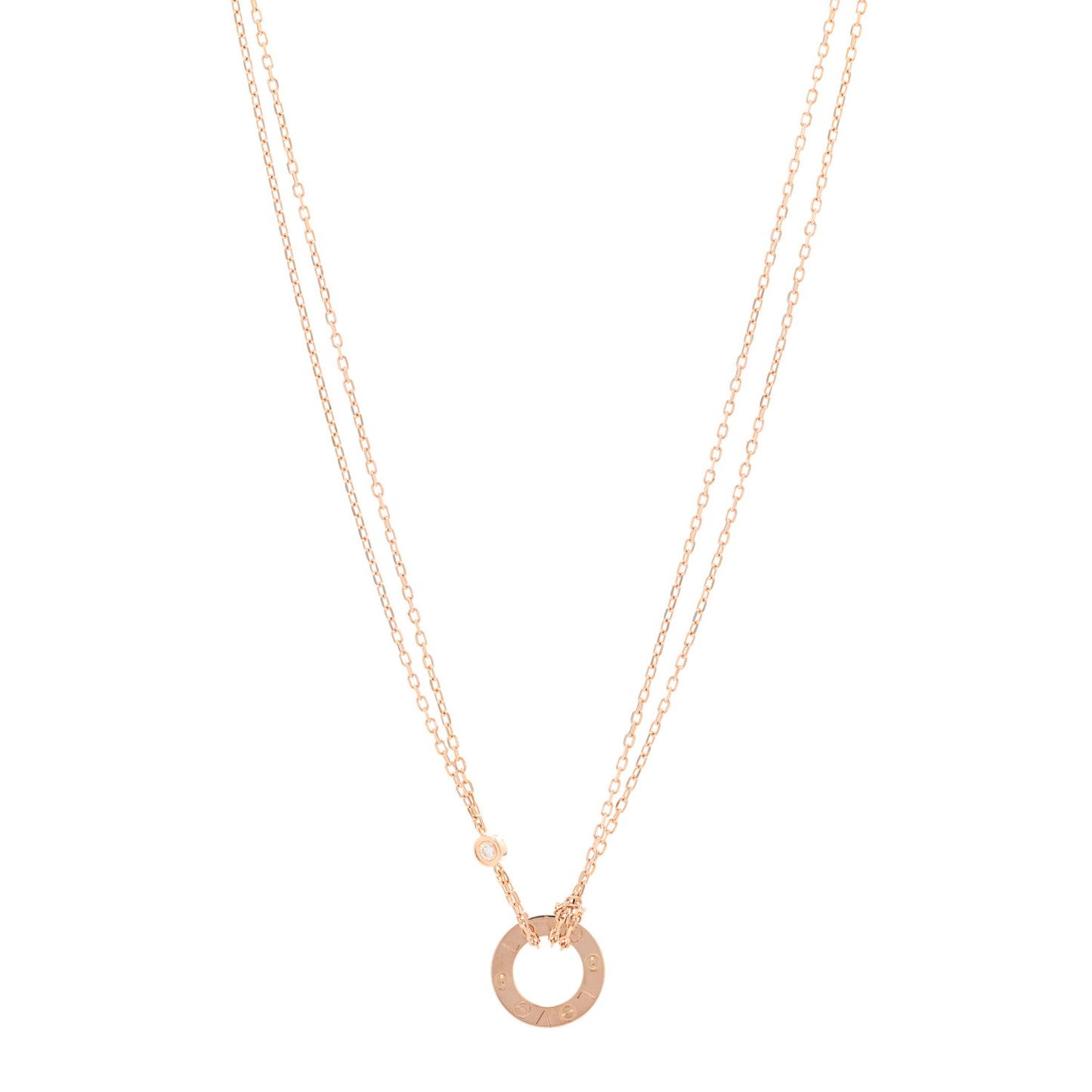 18K Pink Gold 1 Diamond 1 Pink Sapphire LOVE Necklace