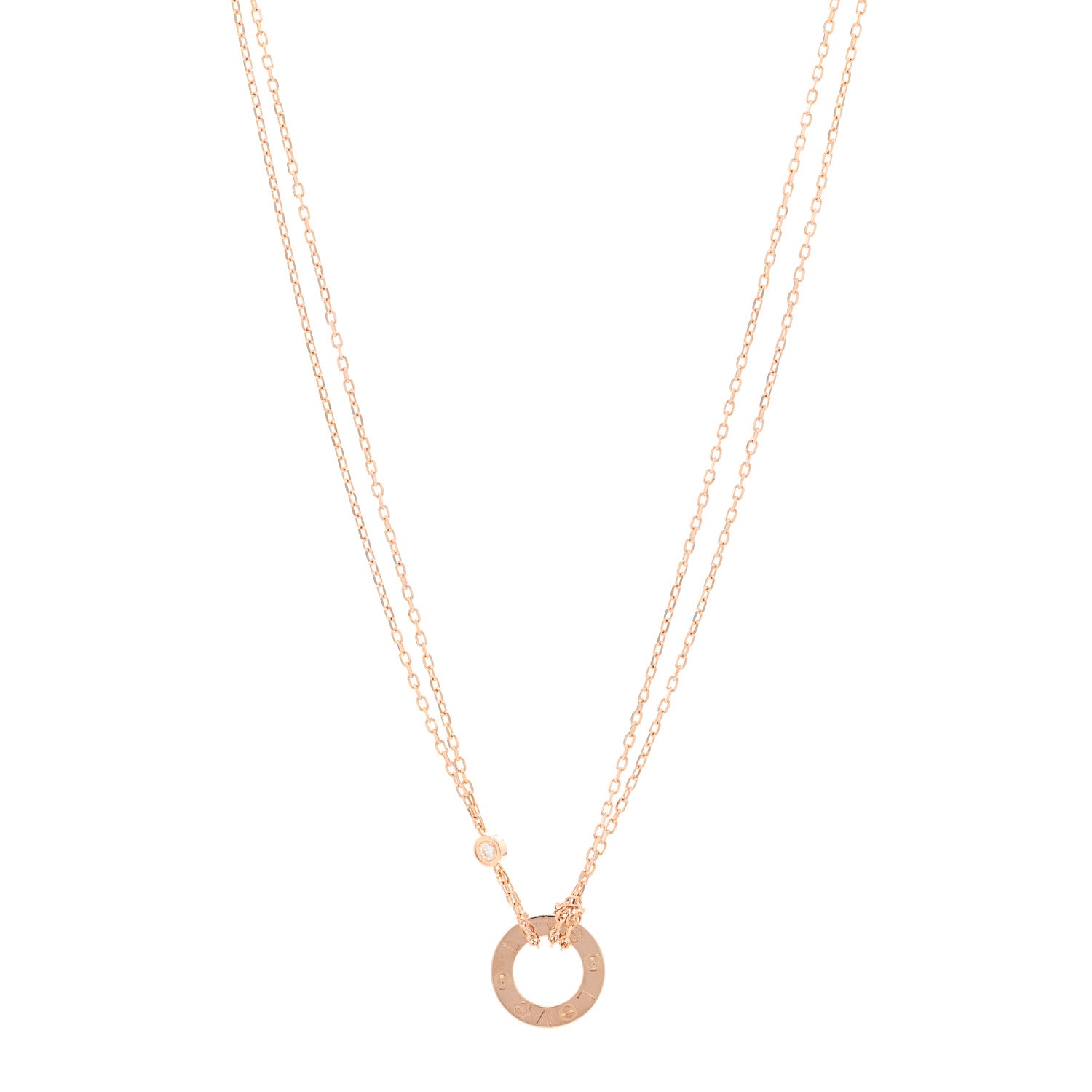 Cartier 18K Pink Gold 1 Diamond 1 Pink Sapphire LOVE Necklace 1 of 4