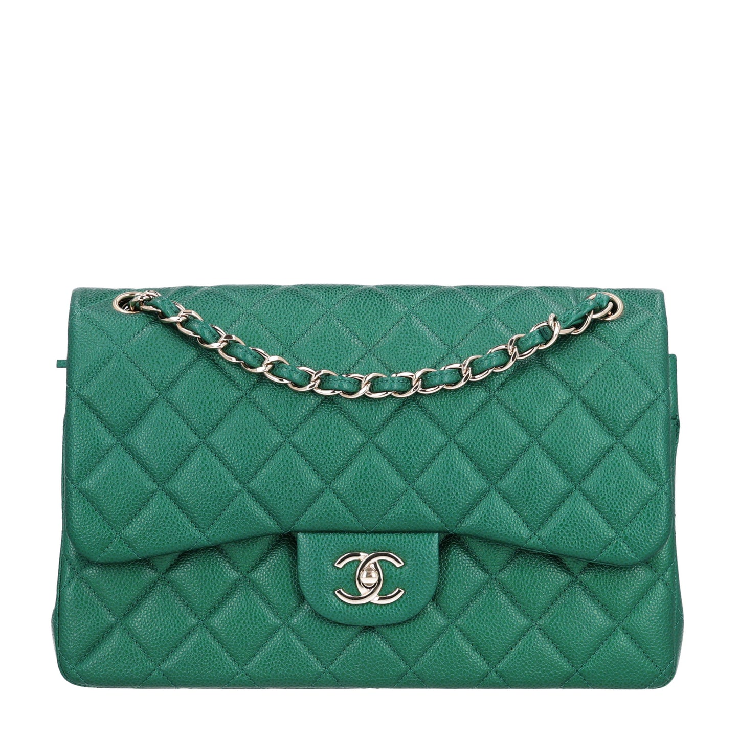 Metallic Caviar Quilted Jumbo Double Flap Green