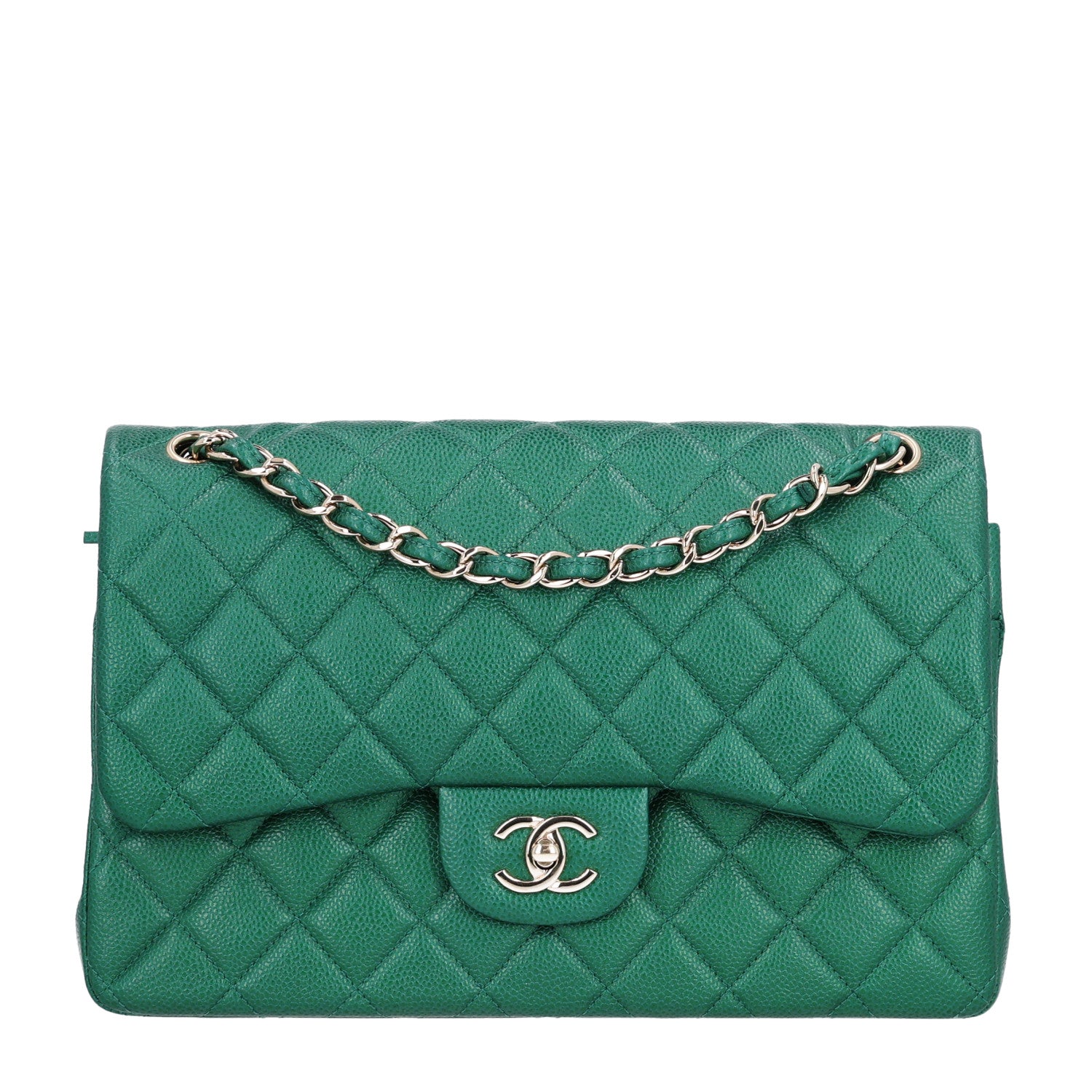 Chanel Metallic Caviar Quilted Jumbo Double Flap Green 1 of 10