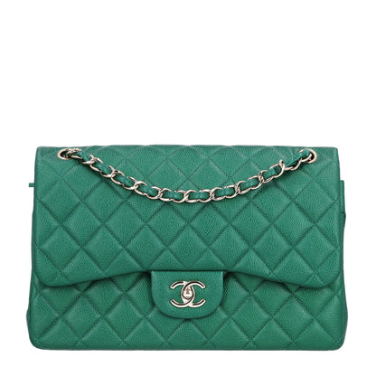 Chanel Metallic Caviar Quilted Jumbo Double Flap Green 1 of 10