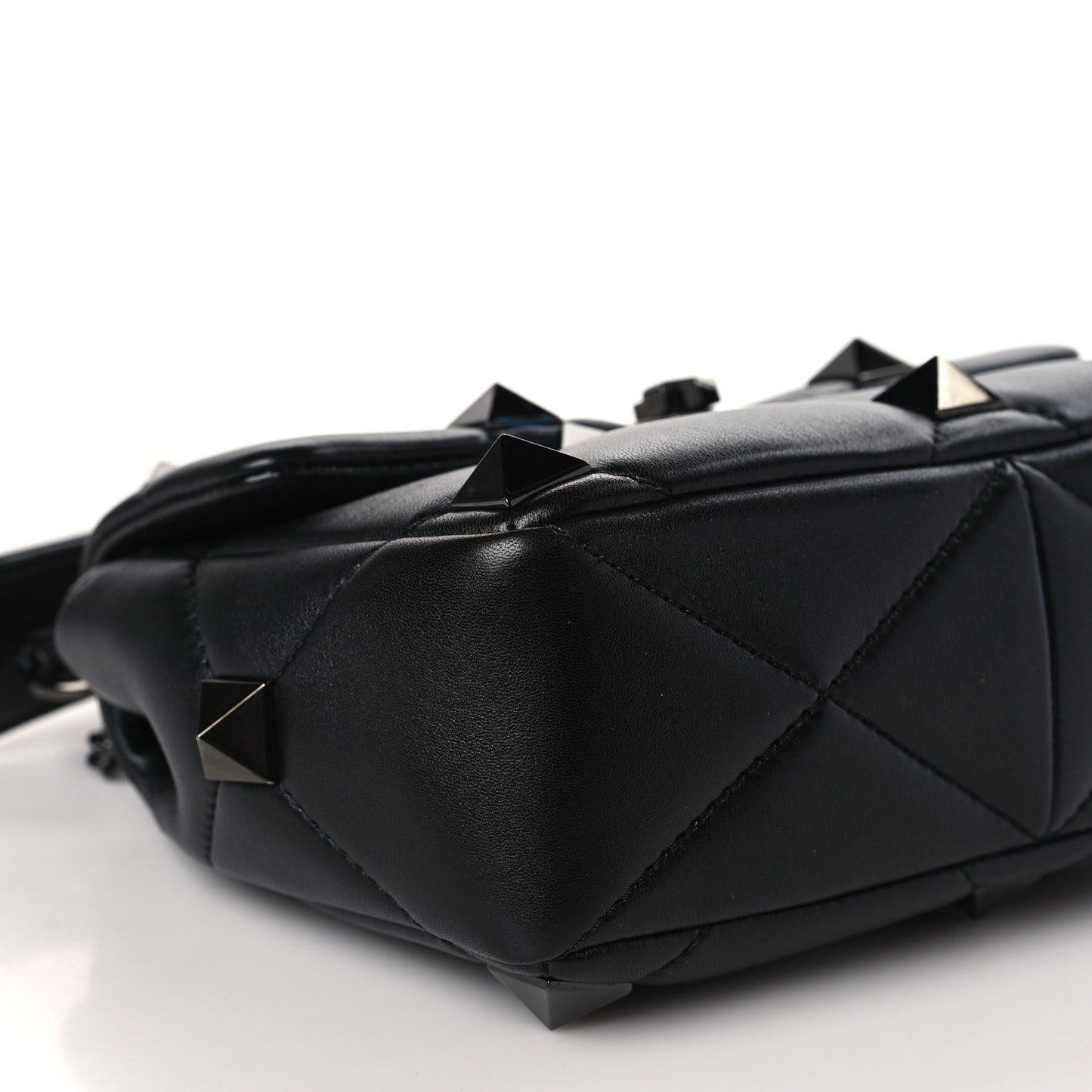 Nappa Monochrome Medium Roman Stud Shoulder Bag Black