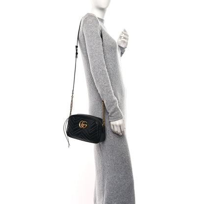 Gucci Calfskin Matelasse Small GG Marmont Chain Shoulder Bag Black 2 of 12