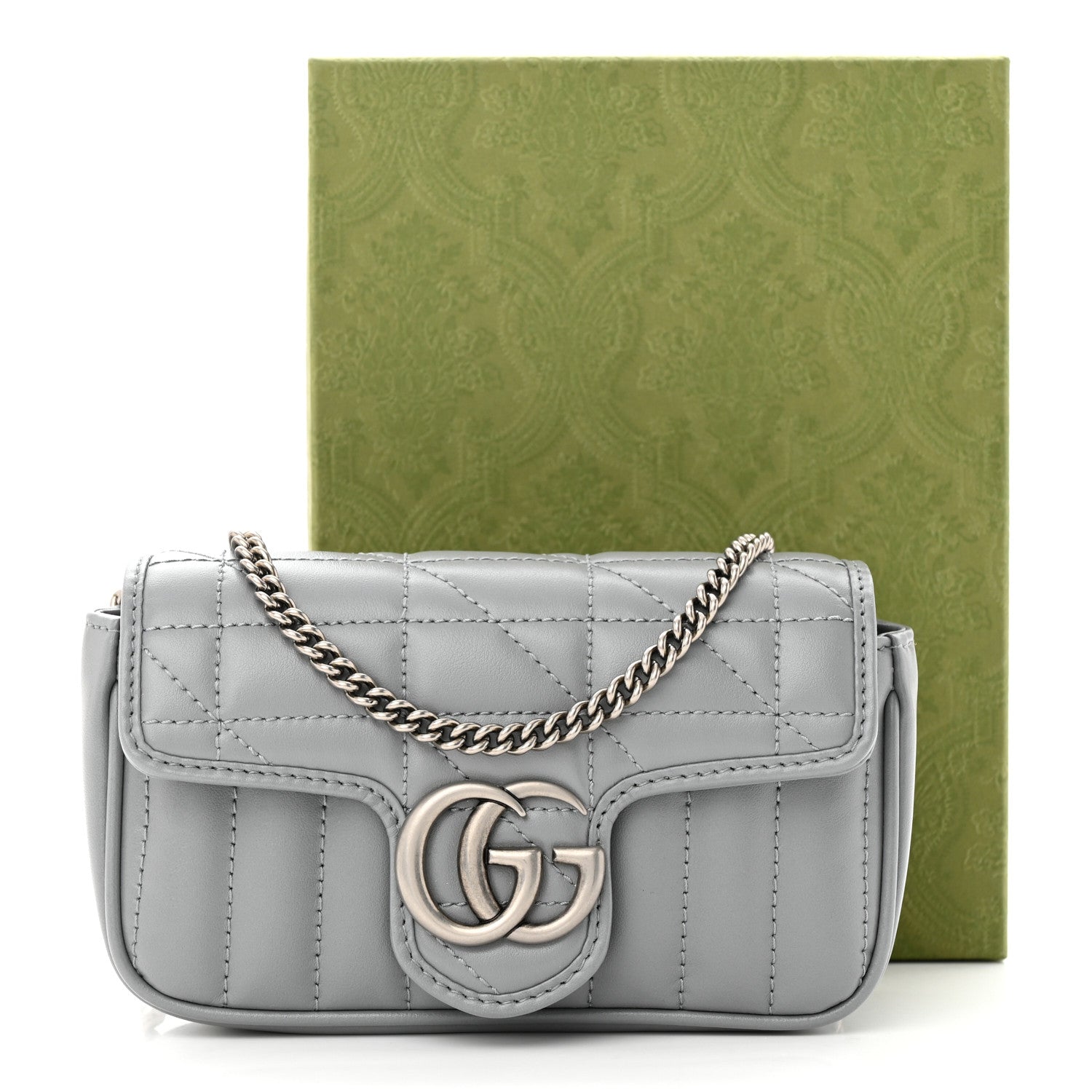 Gucci Calfskin Matelasse Aria Super Mini GG Marmont Shoulder Bag Deep Grey 11 of 11