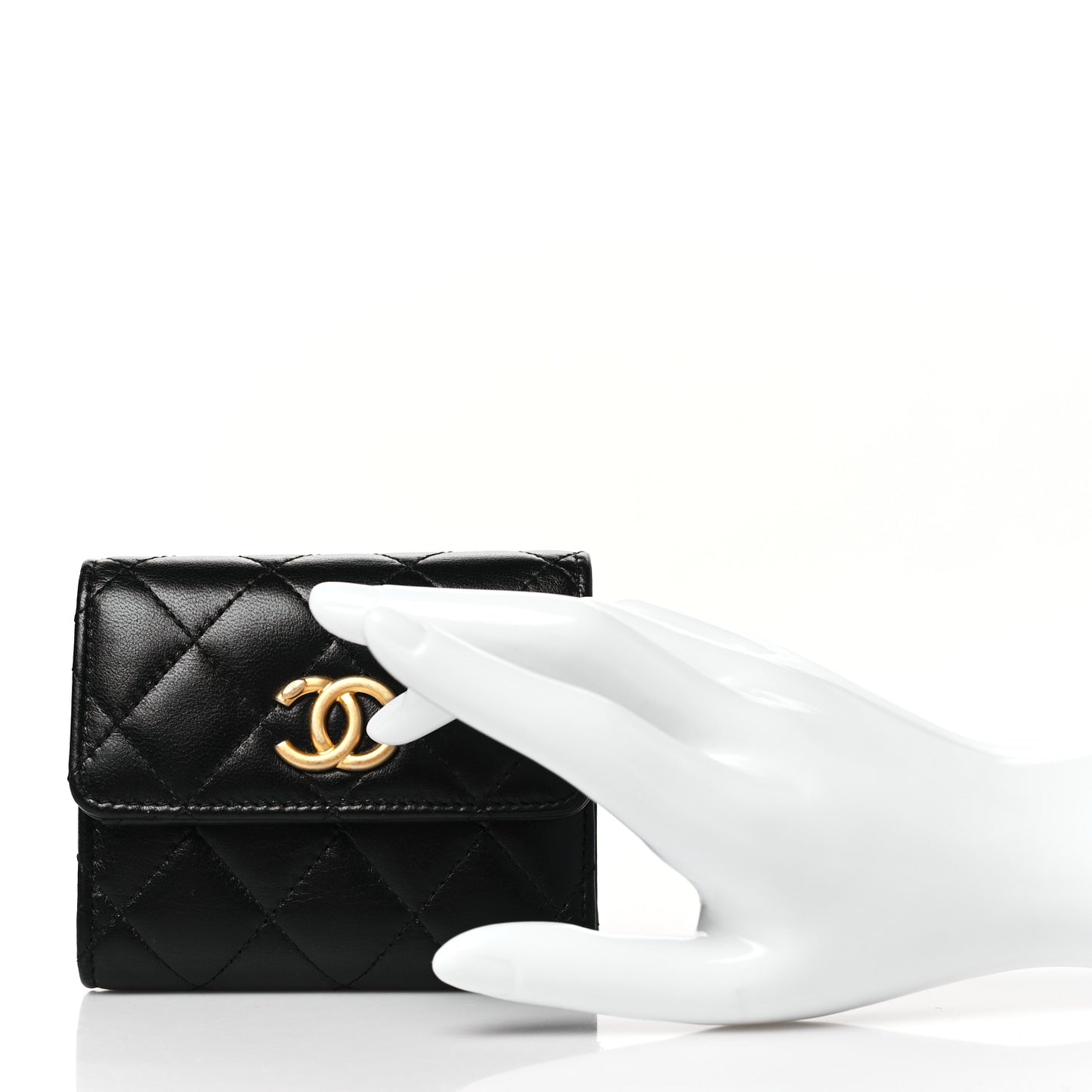 Lambskin Quilted CC Compact Bifold Wallet Black