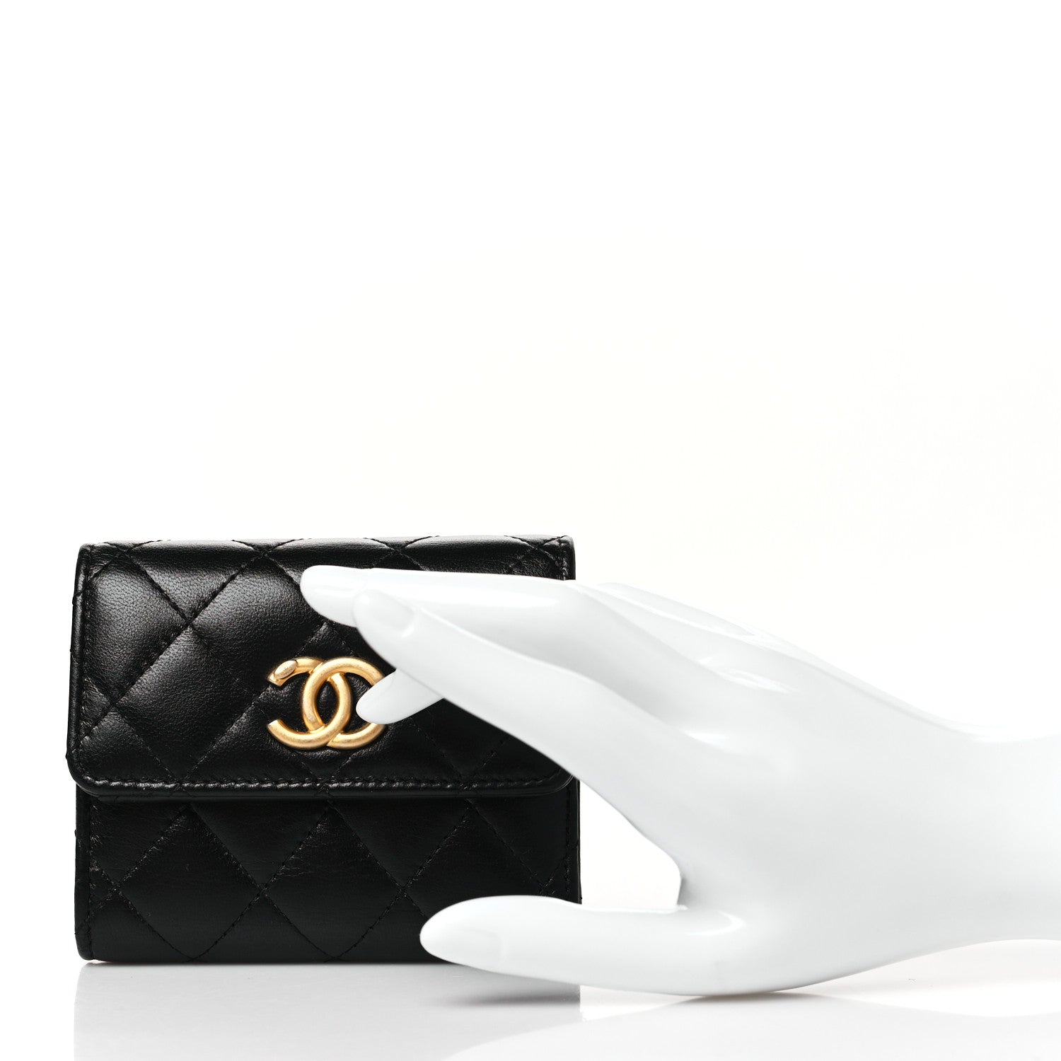 Chanel Lambskin Quilted CC Compact Bifold Wallet Black 2 of 8