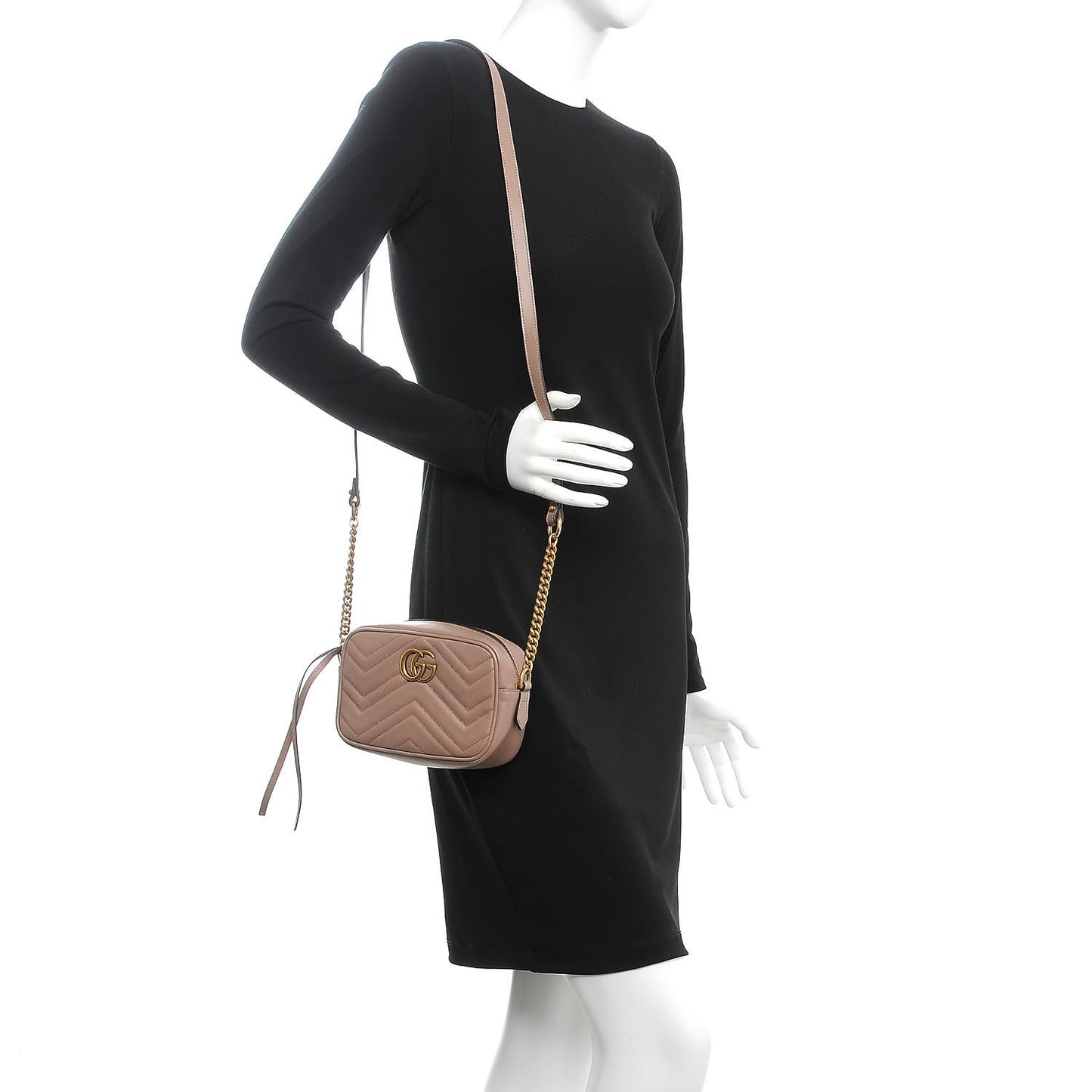 Calfskin Matelasse Mini GG Marmont Chain Shoulder Bag Nude