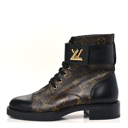 Louis Vuitton Calfskin Monogram Wonderland Flat Ranger Boots 40 Black 1 of 9