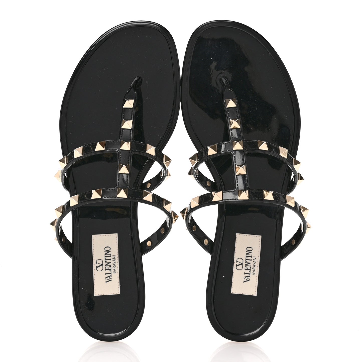 PVC Jelly Rockstud Caged Flat Thong Sandals 38 Black