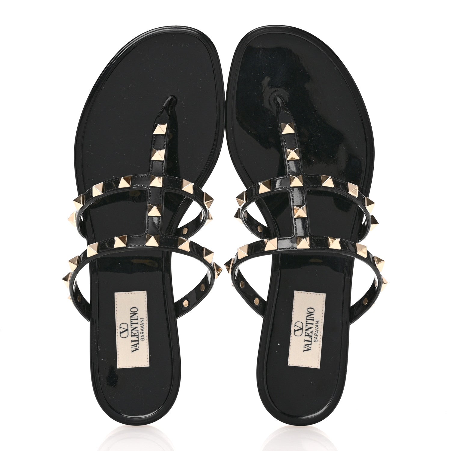 Valentino Garavani PVC Jelly Rockstud Caged Flat Thong Sandals 38 Black 2 of 8