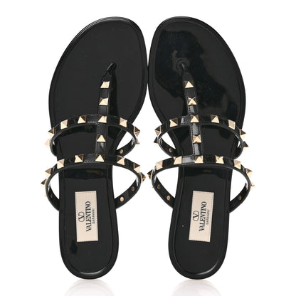 Valentino Garavani PVC Jelly Rockstud Caged Flat Thong Sandals 38 Black 2 of 8