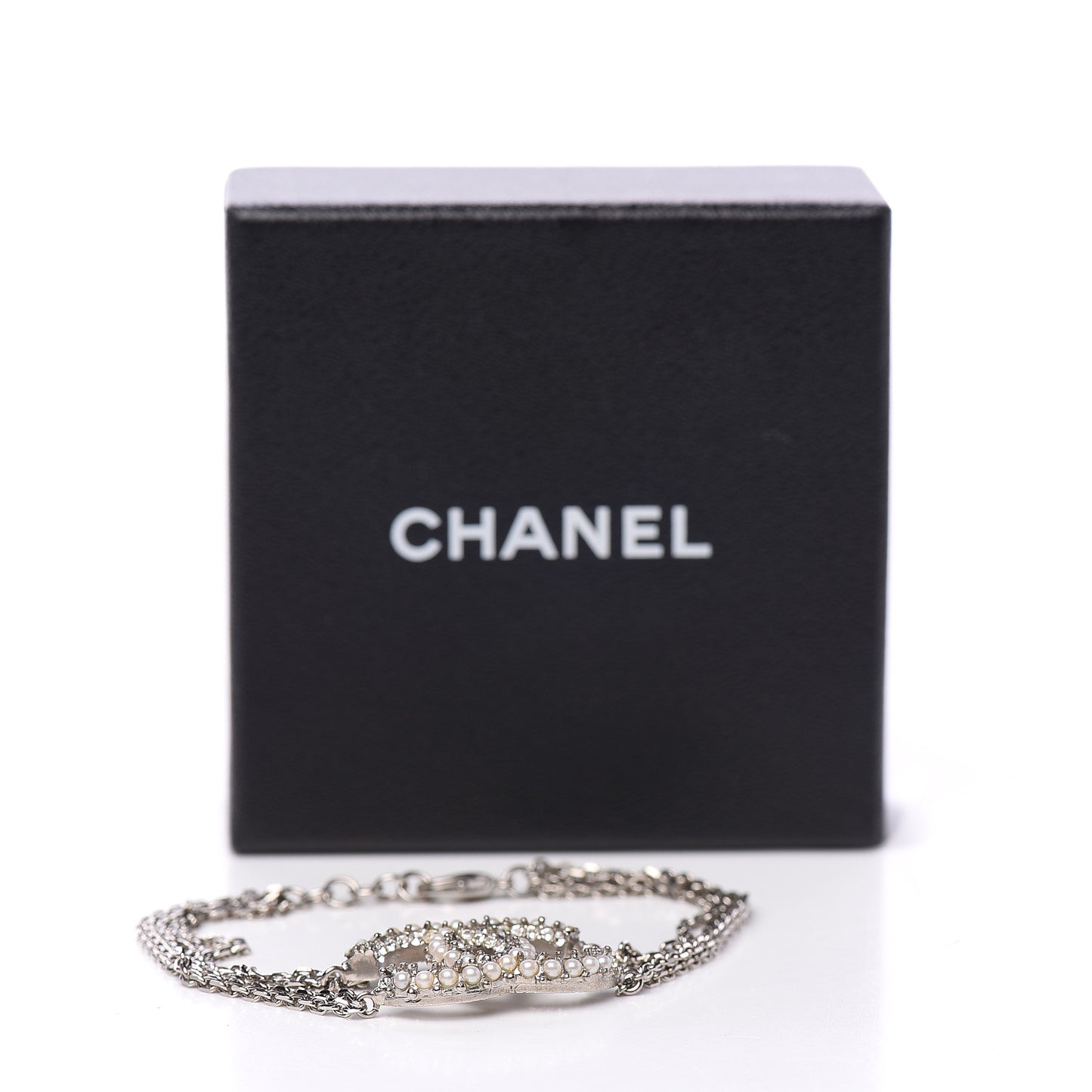 Pearl Crystal CC Bracelet Silver