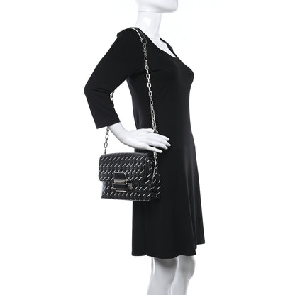 Versace Calfskin Embroidered Chain Shoulder Bag Black White 2 of 9