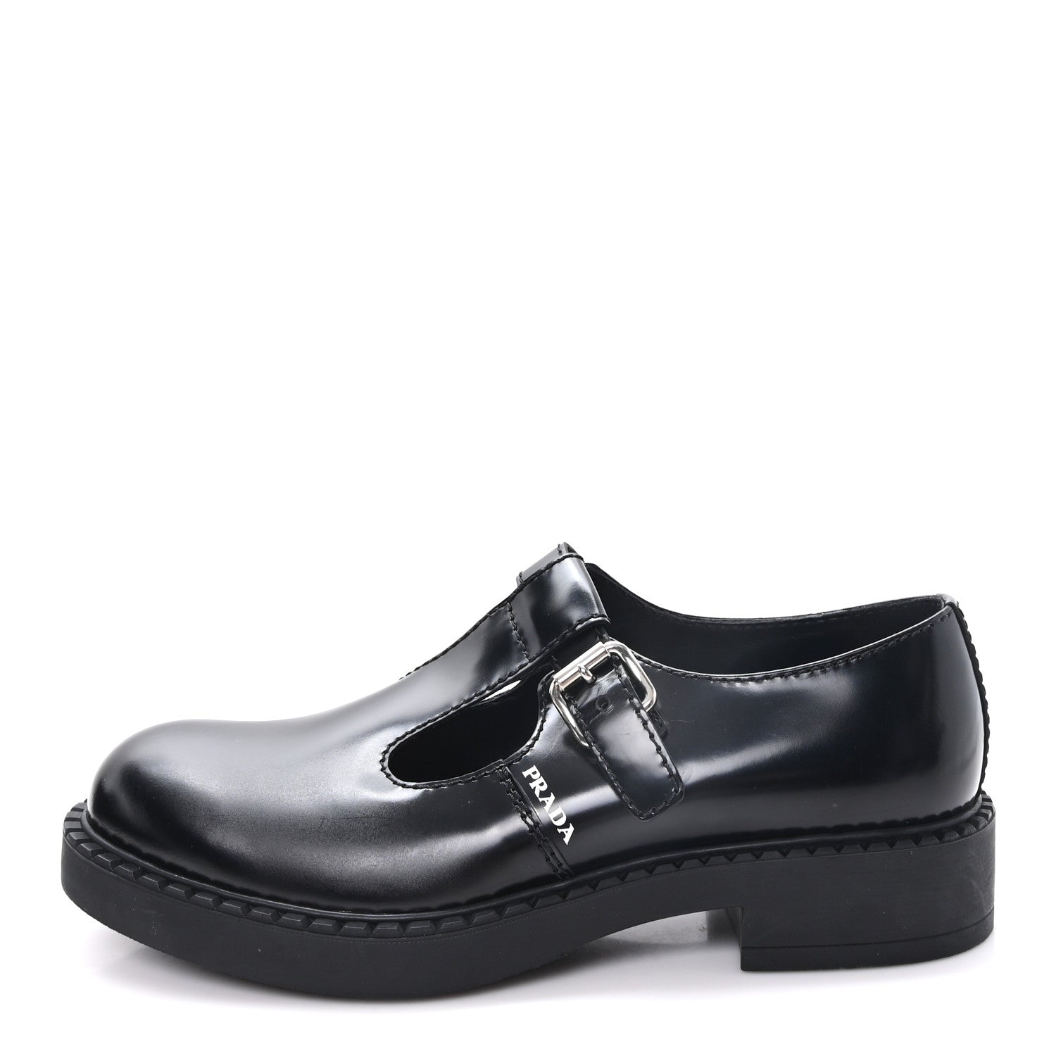 Prada Spazzolato Mens Mary Jane T Strap 40mm Loafers 9 Black 1 of 10