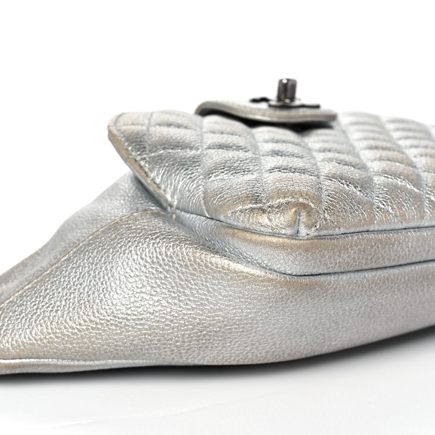 Chanel Metallic Grained Calfskin Quilted Casual Rock Waist Bag Fanny Pack Silver 8 of 9