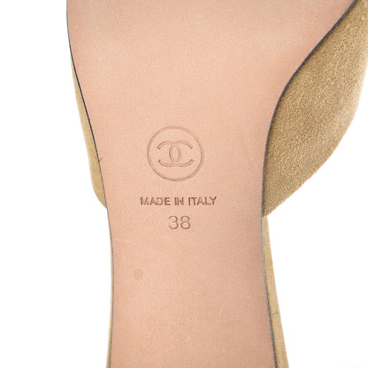 Chanel Suede Grosgrain Cap Toe CC Mules 38 Beige Black 8 of 10