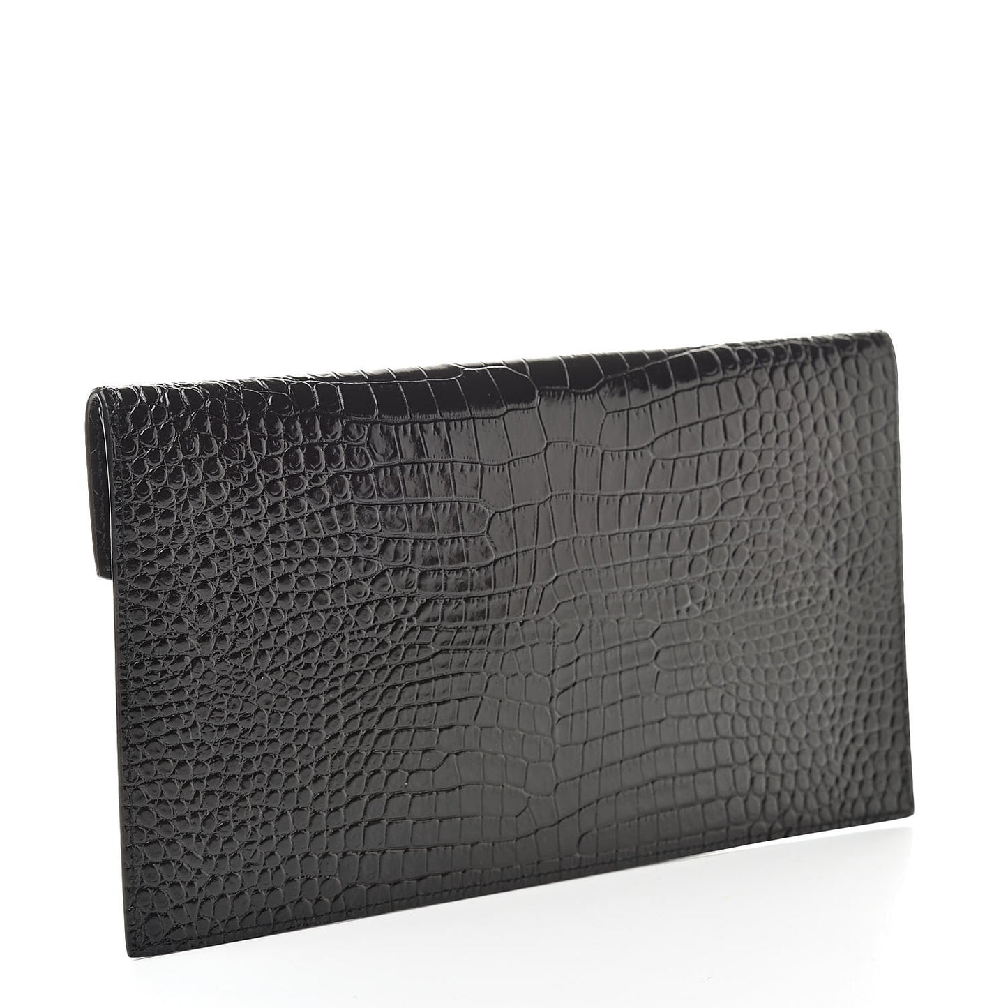 Calfskin Crocodile Embossed Uptown Monogram Clutch Black