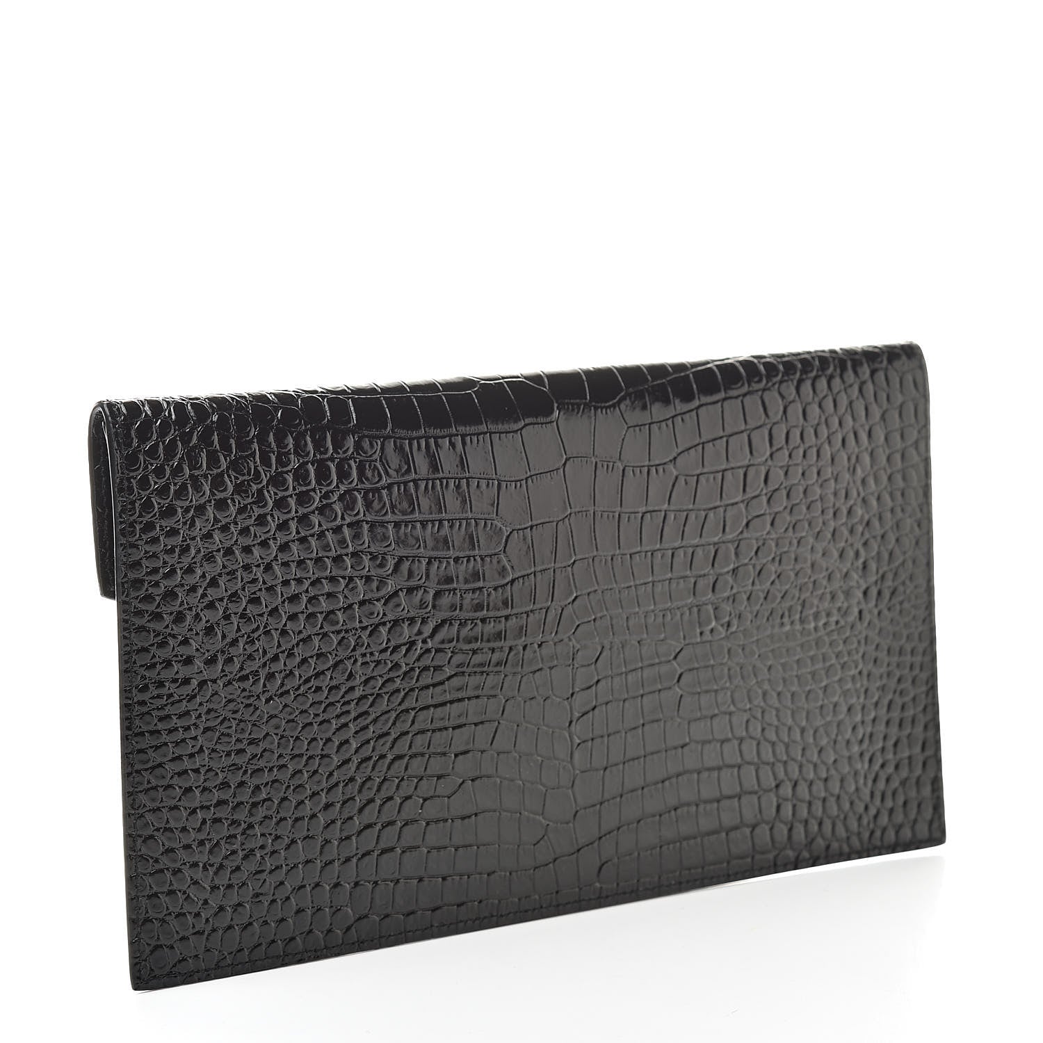 Saint Laurent Calfskin Crocodile Embossed Uptown Monogram Clutch Black 3 of 8